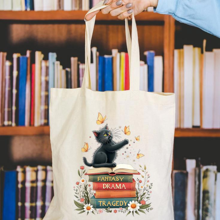 Fantasy Drama Tragedy Reading Lover Book Cat Humor Canvas Tote Bag