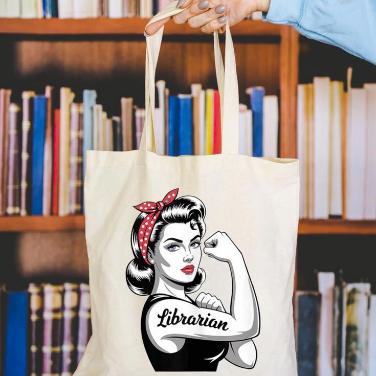 Female Librarian Rosie Riveter Book Guardian Woman Canvas Tote Bag