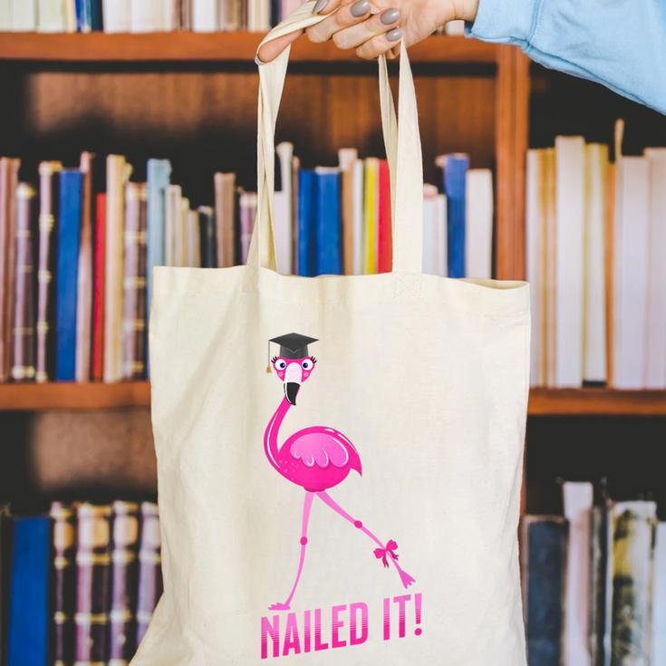 Flamingo Nailed It Graduation Flamingo Canvas Tote Bag
