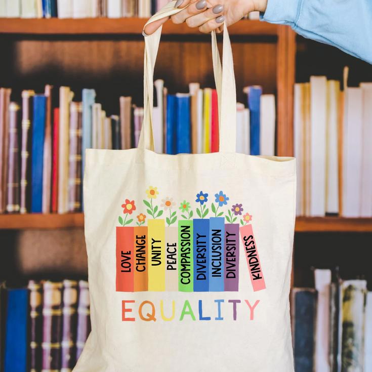 Floral Book Equality Human Rights Social Justice Peace Love Canvas Tote Bag