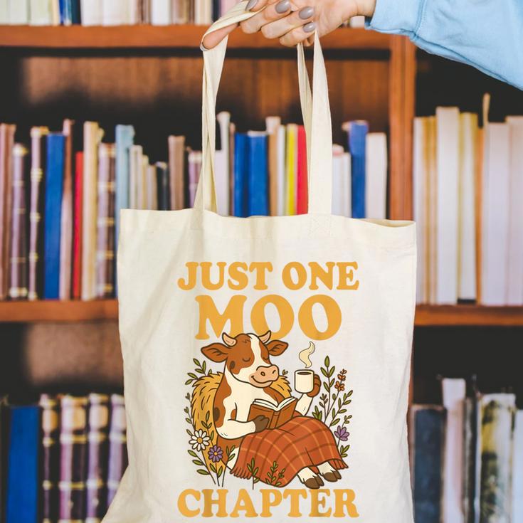 Floral Cow Reading Pun Just One More Chapter Cozy Book Lover Canvas Tote Bag