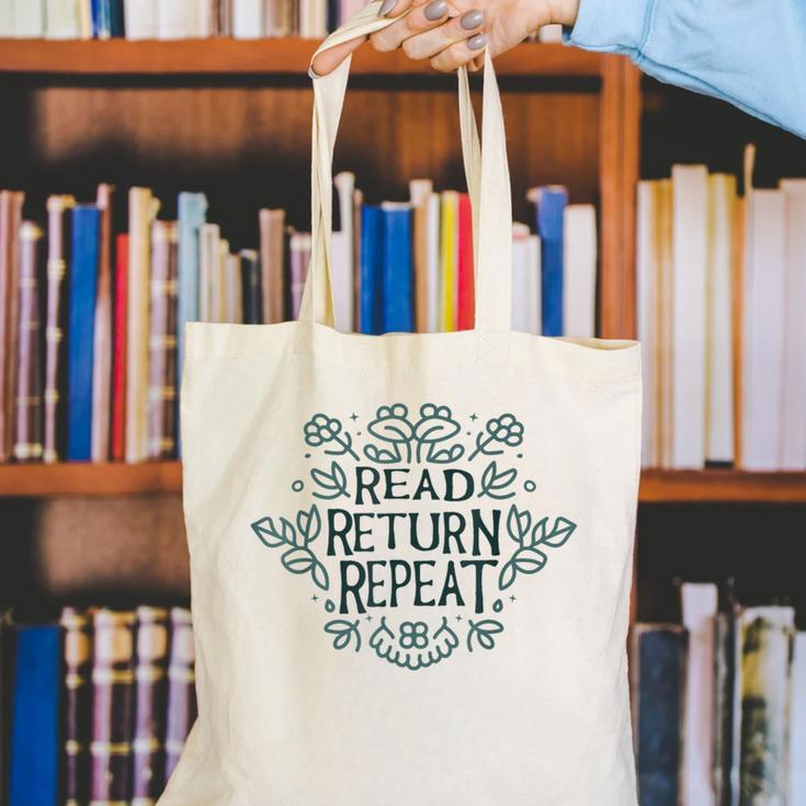 Floral “Read Return Repeat” Book Lovers Readers Librarians Canvas Tote Bag Floral “Read Return Repeat” Book Lovers Readers Librarians Canvas Tote Bag