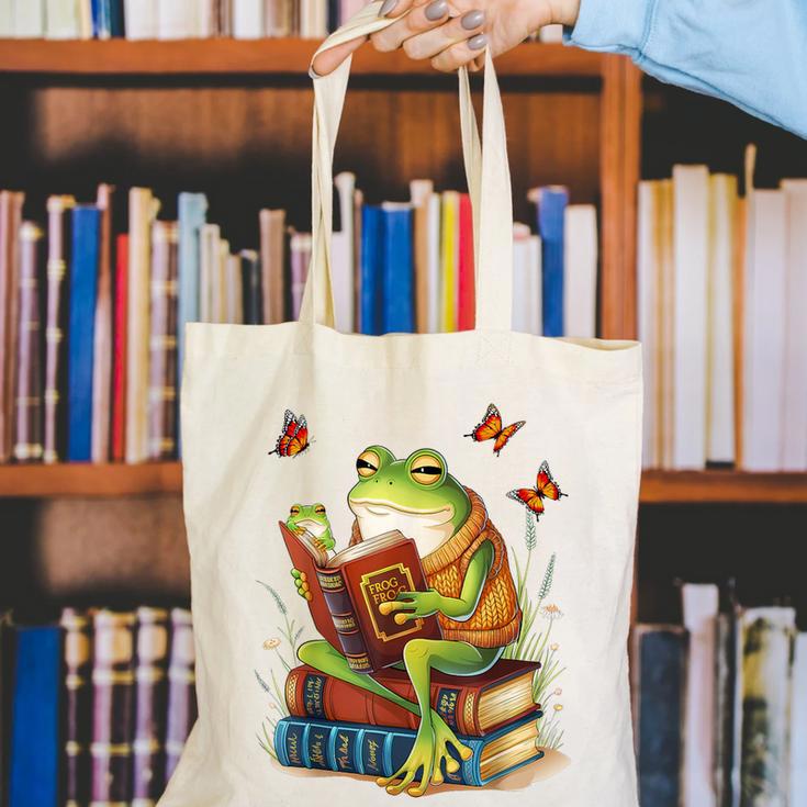 Frog & Toad Fishing Vintage Classic Book Frog Reading Book Canvas Tote Bag