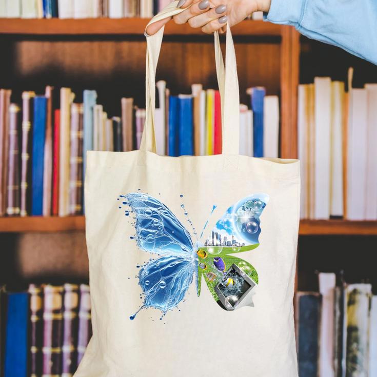 Frutiger Aero Aesthetic Butterfly Computer Fishes Scenery Canvas Tote Bag