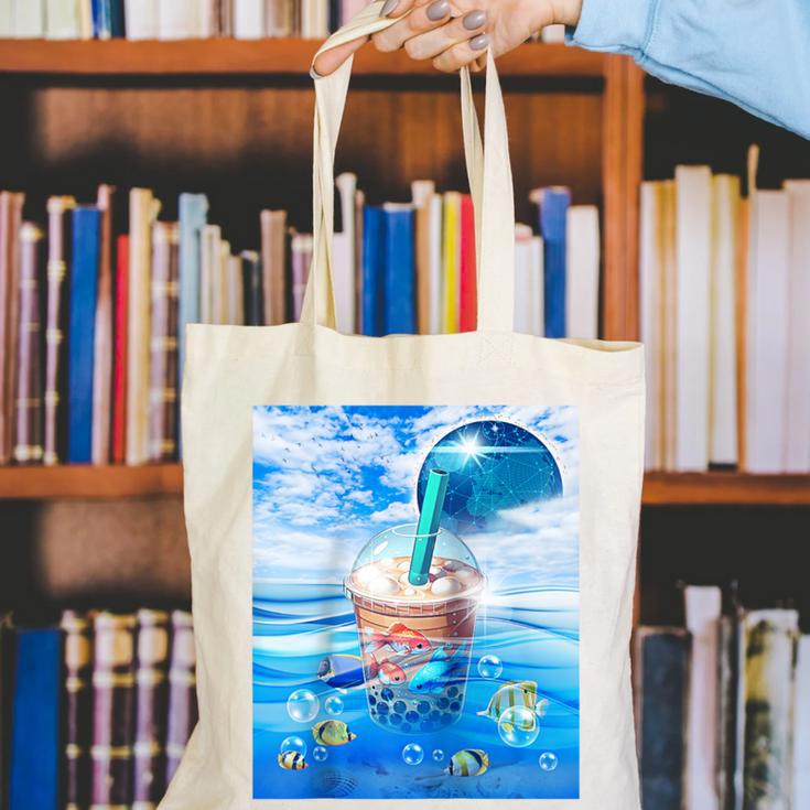 Frutiger Aero Aesthetic Tech Bubble Tea Boba Milktea Fishes Raglan Baseball Tee Canvas Tote Bag Frutiger Aero Aesthetic Tech Bubble Tea Boba Milktea Fishes Raglan Baseball Tee Canvas Tote Bag