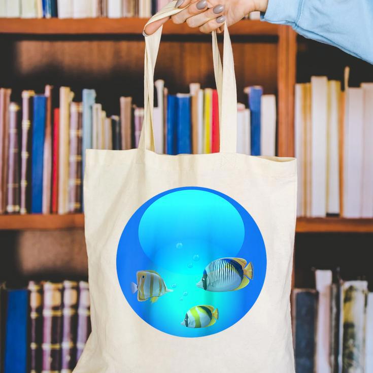 Frutiger Aero Aesthetic Tech Orb Fishes Raglan Baseball Tee Canvas Tote Bag
