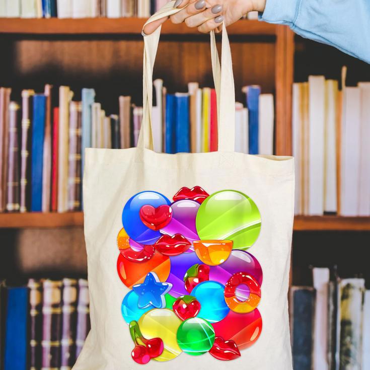 Frutiger Aero Aesthetic Tech Orb Pattern Heart Cherry Lips Canvas Tote Bag