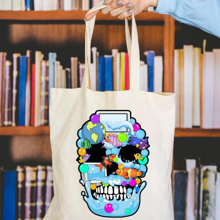 Frutiger Aero Aesthetic Tech Skull Computer Fishes Canvas Tote Bag Frutiger Aero Aesthetic Tech Skull Computer Fishes Canvas Tote Bag