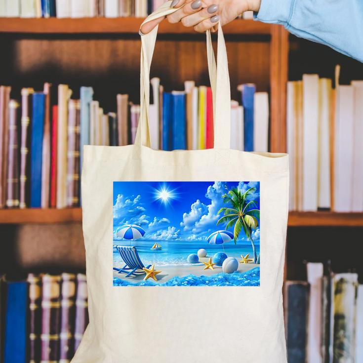 Frutiger Aero Beach Y2k Aesthetic Palm Tree Sand Ocean Men Women Girls Kids Canvas Tote Bag