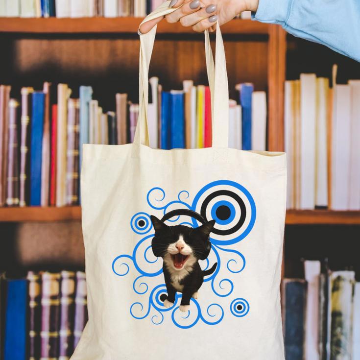 Frutiger Aero Cat Meme Headphone Kitty Cat Lover Canvas Tote Bag Frutiger Aero Cat Meme Headphone Kitty Cat Lover Canvas Tote Bag
