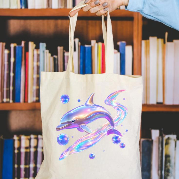 Frutiger Aero Y2K Chrome Dolphin Canvas Tote Bag Frutiger Aero Y2K Chrome Dolphin Canvas Tote Bag