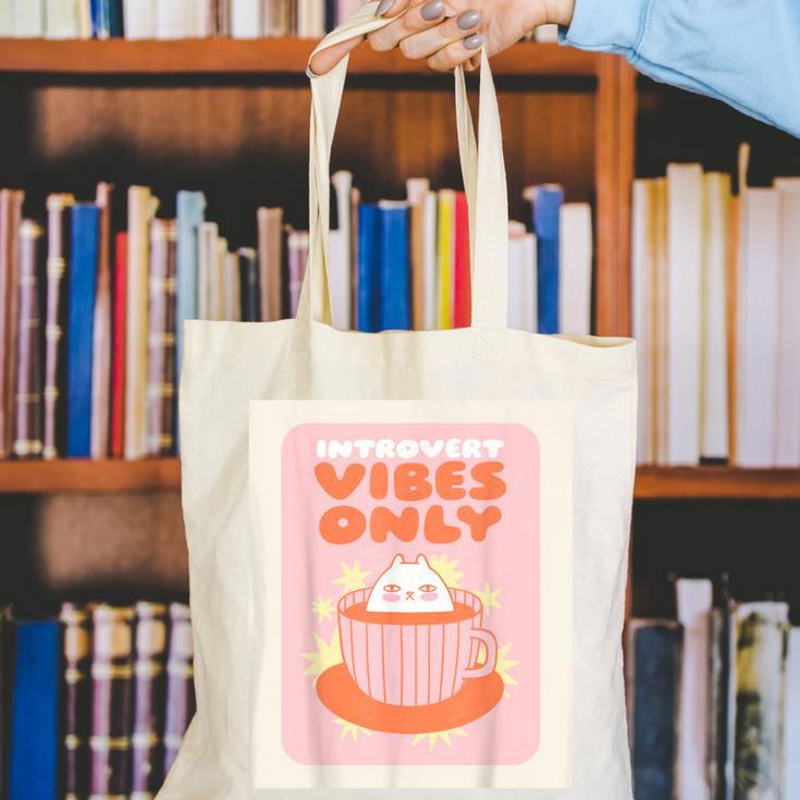 Fun Cool Cute Introvert Cat Character Quote Tea Cup For Men Women Canvas Tote Bag Fun Cool Cute Introvert Cat Character Quote Tea Cup For Men Women Canvas Tote Bag