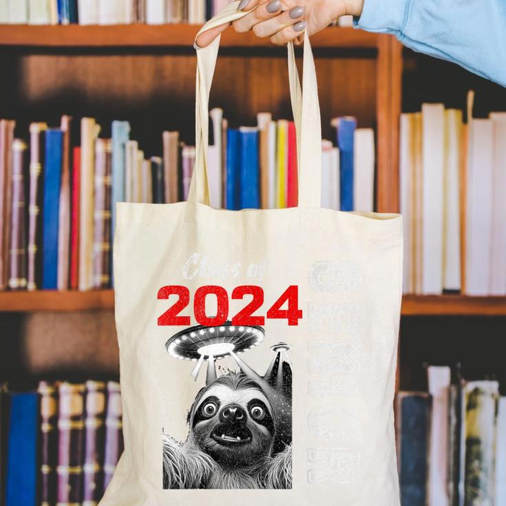 Fun Trendy UFO Sloth Graduation Class Of 2024 Senior Canvas Tote Bag