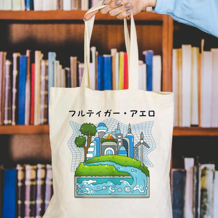 Future City Wind Power Frutiger Aero Y2K Style Ocean Canvas Tote Bag Future City Wind Power Frutiger Aero Y2K Style Ocean Canvas Tote Bag