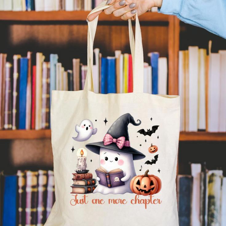 Ghost Reading Book Coquette Bow Halloween Girl Toddler Kid Premium Canvas Tote Bag