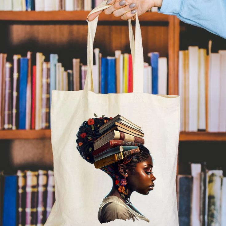 Girl Crown Of Books African Teacher Black History BHM Canvas Tote Bag Girl Crown Of Books African Teacher Black History BHM Canvas Tote Bag