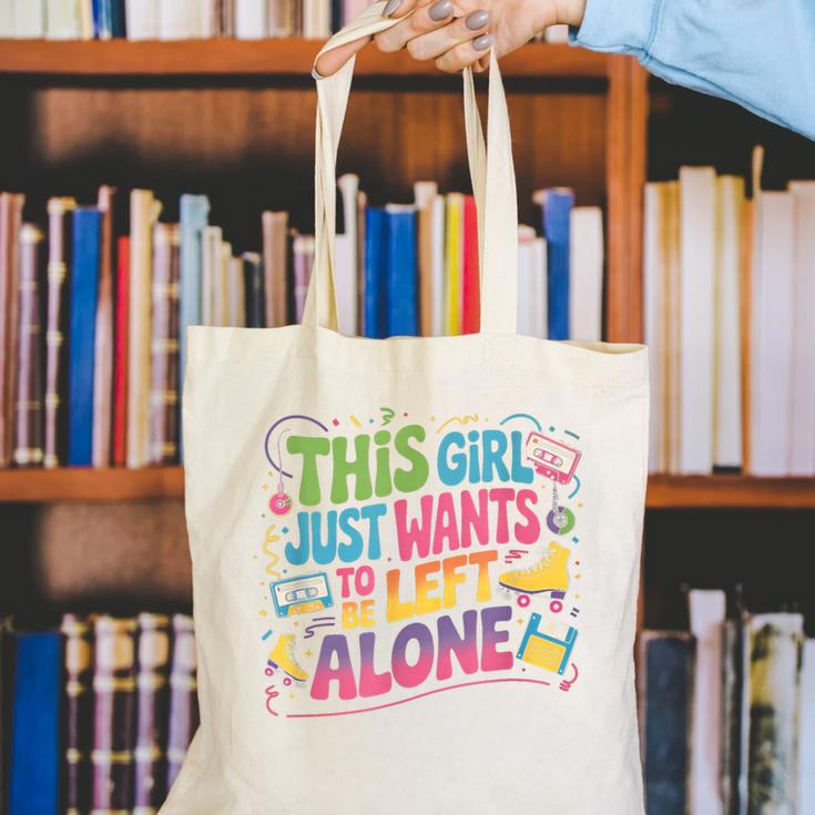 This Girl Just Wants To Be Left Alone Retro Nostalgia Canvas Tote Bag