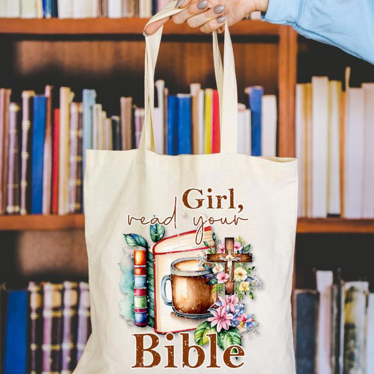 Girl Read Your Bible Christian Faith Jesus Book Canvas Tote Bag