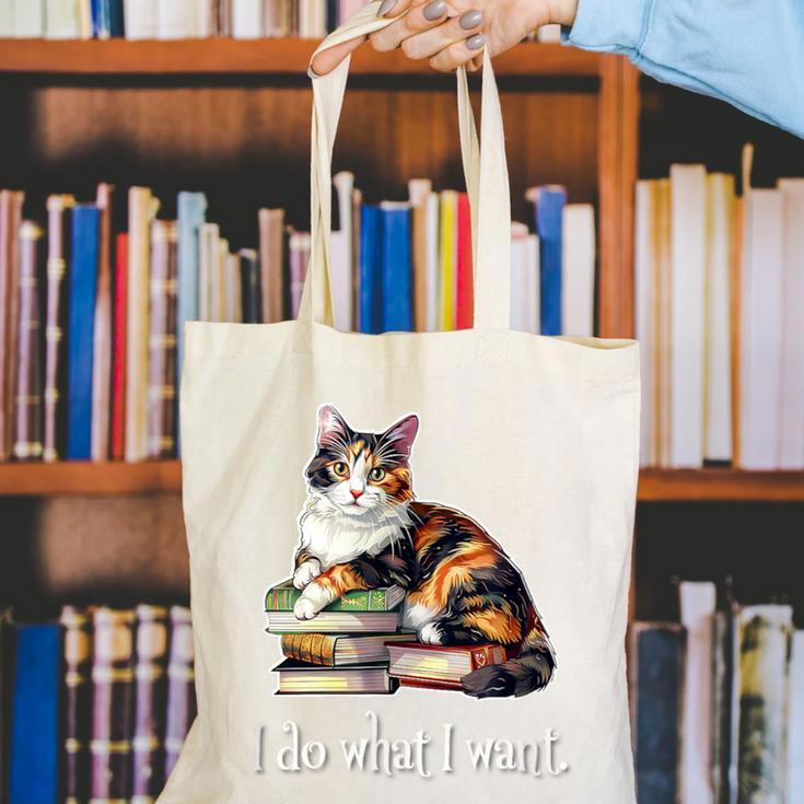 Girls Books I Do What I Want Calico Cat Lover Canvas Tote Bag