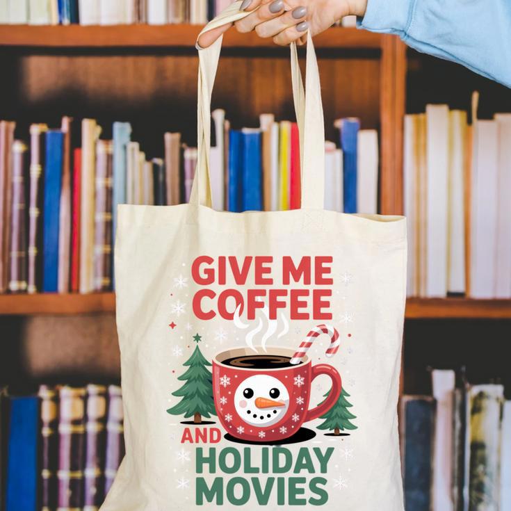 Give Me Coffee And Holiday Movies Introvert Christmas Canvas Tote Bag