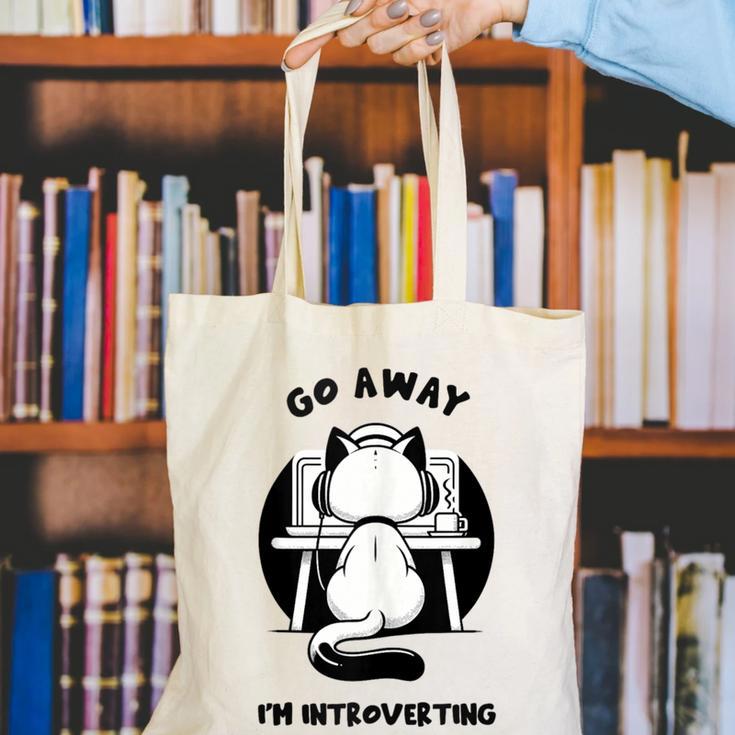 Go Away I'm Introverting Cat With Coffee Canvas Tote Bag Go Away I'm Introverting Cat With Coffee Canvas Tote Bag