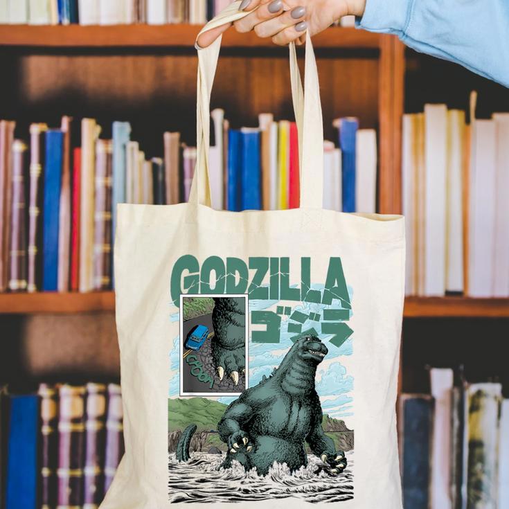 Godzilla Ocean Scene Comic Book Illustration Movie Monster Canvas Tote Bag