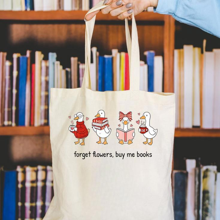 Goose Forget Flowers Buy Me Books Canvas Tote Bag Goose Forget Flowers Buy Me Books Canvas Tote Bag