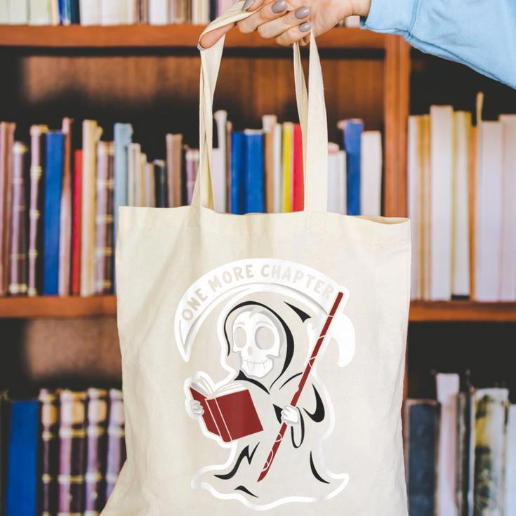 Grim Reaper Bookworm Cute Book Reading Halloween Canvas Tote Bag