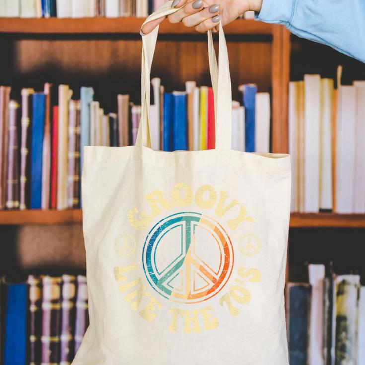 Groovy Like The 70s Peace Aesthetic Nostalgia 1970's Retro Canvas Tote Bag