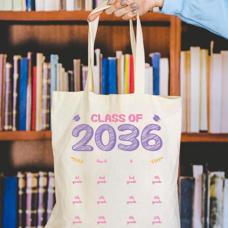Grow With Me Graduation First Day Of School Class Of 2036 Canvas Tote Bag