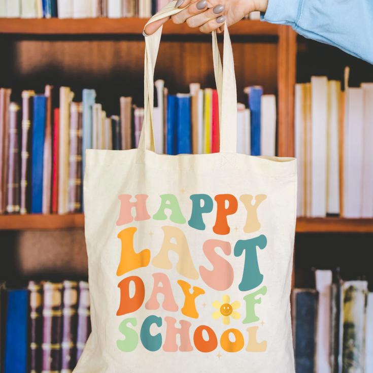 Happy Last Day Of School Groovy Teacher Student Graduation Canvas Tote Bag