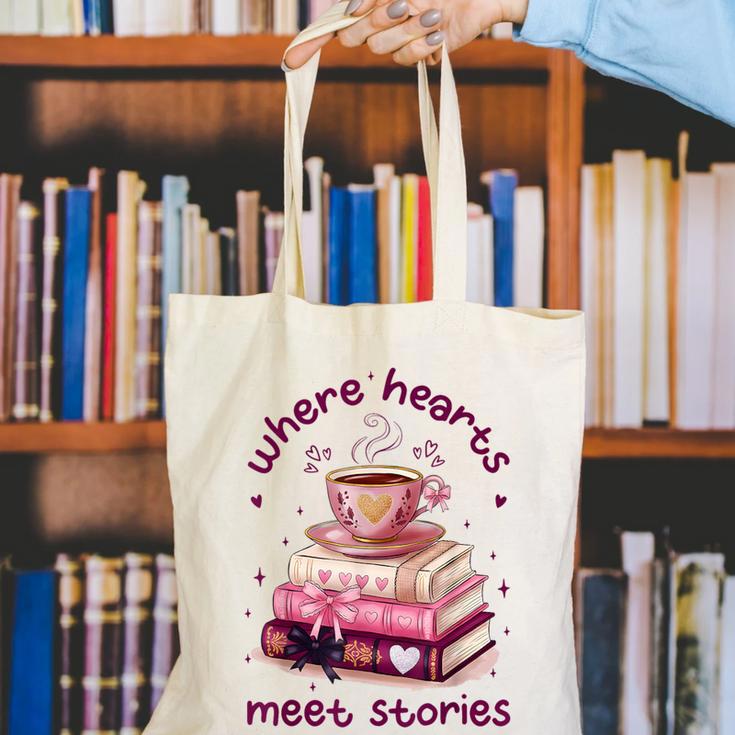 Where Hearts Groovy Meet Stories Coffee Books Valentines Day Canvas Tote Bag Where Hearts Groovy Meet Stories Coffee Books Valentines Day Canvas Tote Bag