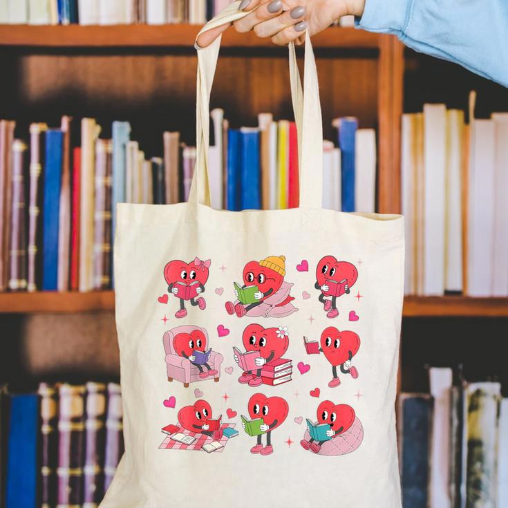 Hearts Reading Book Lovers All Booked For Valentine Canvas Tote Bag Hearts Reading Book Lovers All Booked For Valentine Canvas Tote Bag