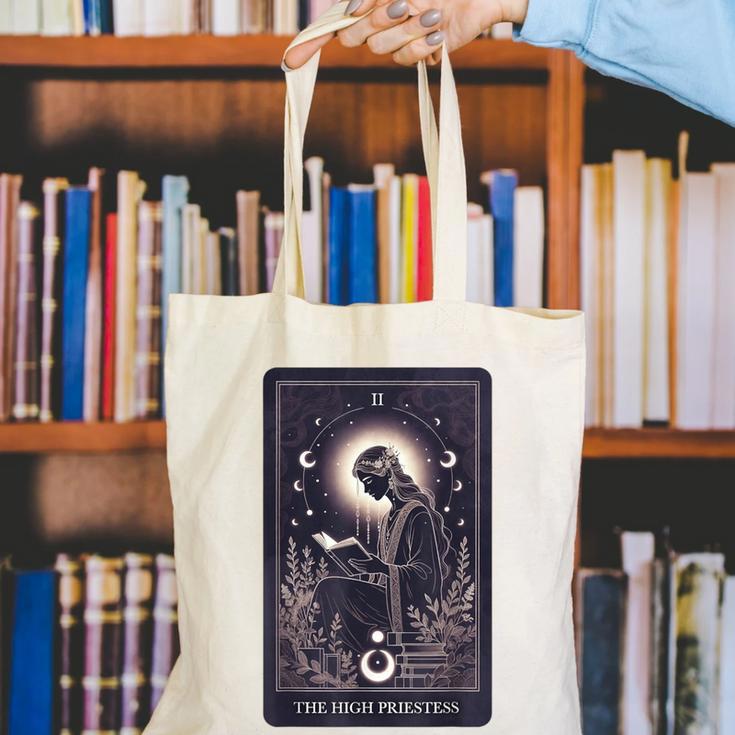 High Priestess Tarot Art Celestial Mystic Book Lover Canvas Tote Bag