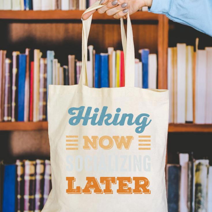 Hiking Now Minimal Socializing Introvert Vintage Canvas Tote Bag Hiking Now Minimal Socializing Introvert Vintage Canvas Tote Bag