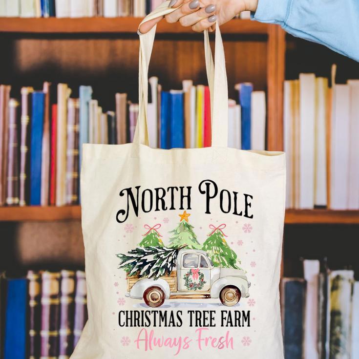 Holiday Scene Nostalgia North Pole Tree Farm Merry Christmas Canvas Tote Bag