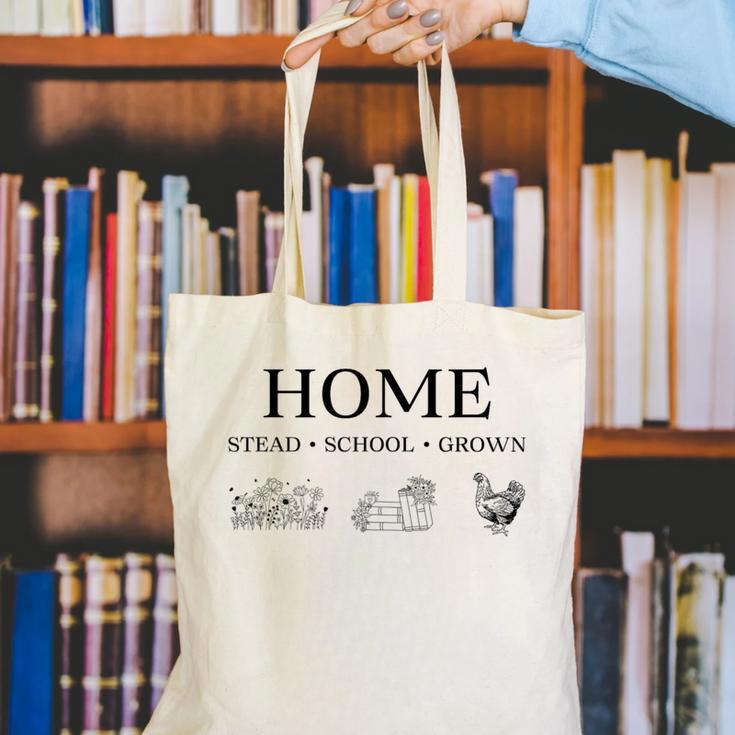 Home Stead School Grown Flowers Book Chicken Canvas Tote Bag Home Stead School Grown Flowers Book Chicken Canvas Tote Bag