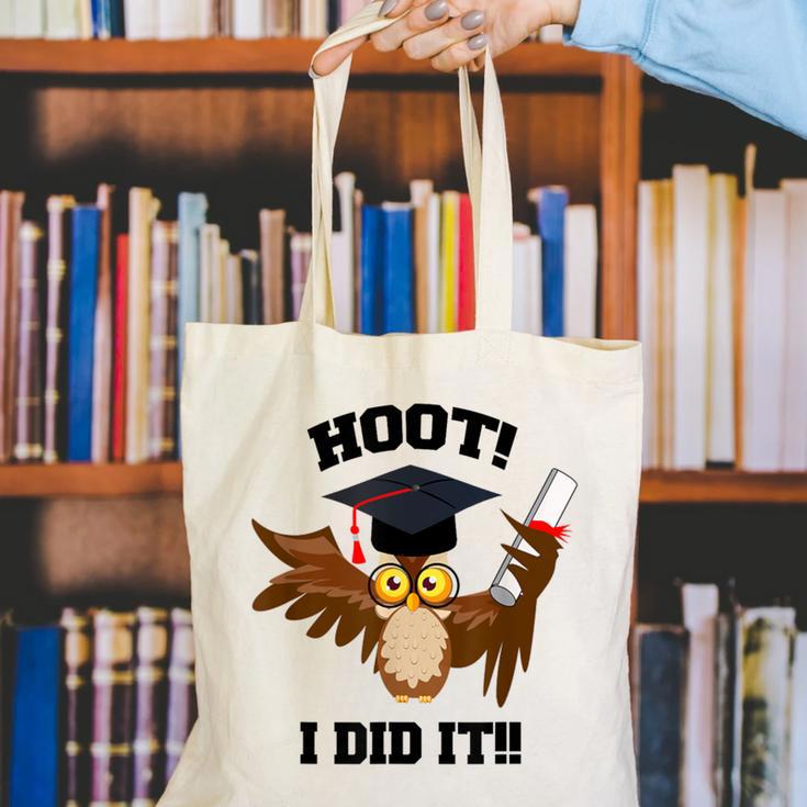 Hoot I Did It Grad Owl Holding Graduation Diploma Congrats Canvas Tote Bag