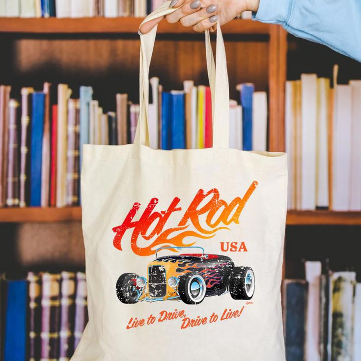 Hotrod Vintage Style Car Nostalgia Hotrod Distressed Premium Tri-Blend Canvas Tote Bag
