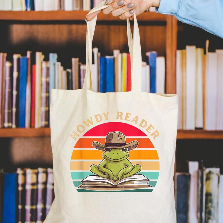 Howdy Reader Frog Reading Book Vintage Canvas Tote Bag Howdy Reader Frog Reading Book Vintage Canvas Tote Bag