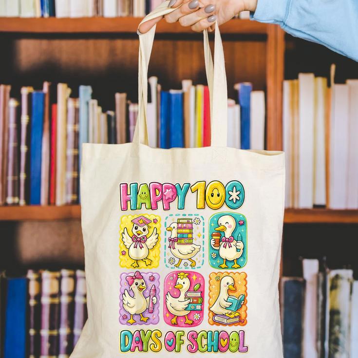 HUGvyn Happy 100 Days Of School Teacher Goose Preppy Books Canvas Tote Bag HUGvyn Happy 100 Days Of School Teacher Goose Preppy Books Canvas Tote Bag