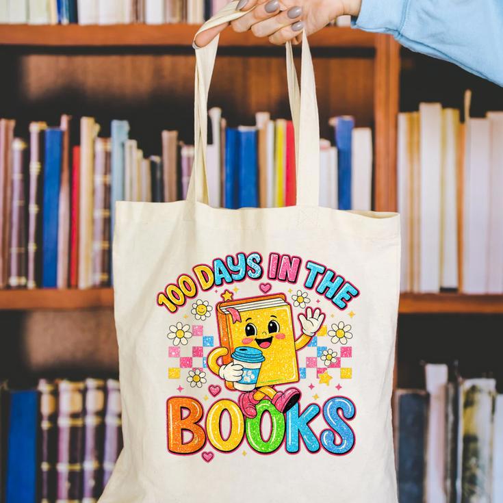 HUGvyn Preppy 100 Days In The Books Teacher Reading Coffee Canvas Tote Bag