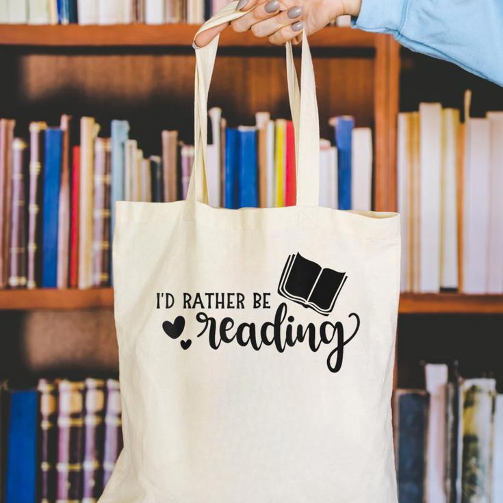 I'd Rather Be Reading Book Lover Bookworm Reading Canvas Tote Bag