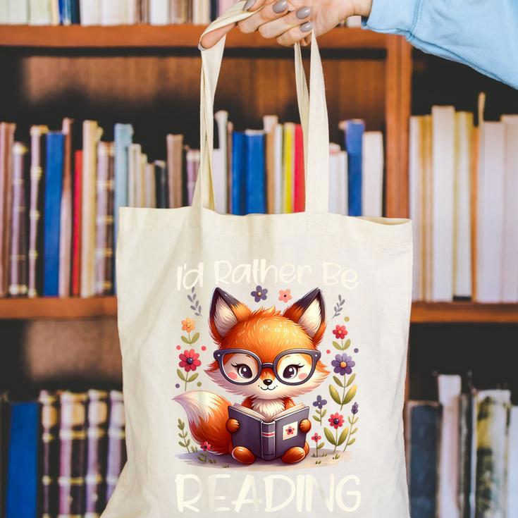 I'd Rather Be Reading Cute Fox Book Lover Reader Bookworm Canvas Tote Bag