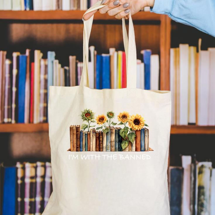 I'm With The Banned Read Banned Books Bookworm Canvas Tote Bag