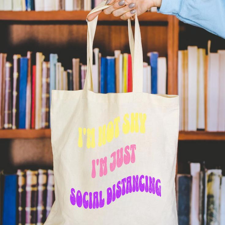 I'm Just Social Distancing Introvert Funny Canvas Tote Bag I'm Just Social Distancing Introvert Funny Canvas Tote Bag