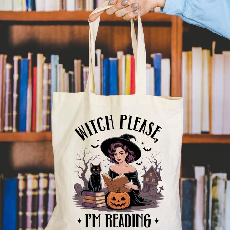 I'm Reading Halloween Witch Book Lover Canvas Tote Bag