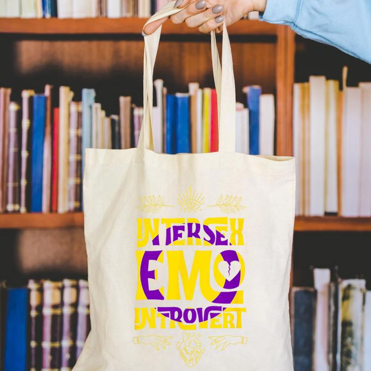 Intersex Emo Introvert Pride Trendy Mystic Teen Goth Style Canvas Tote Bag Intersex Emo Introvert Pride Trendy Mystic Teen Goth Style Canvas Tote Bag