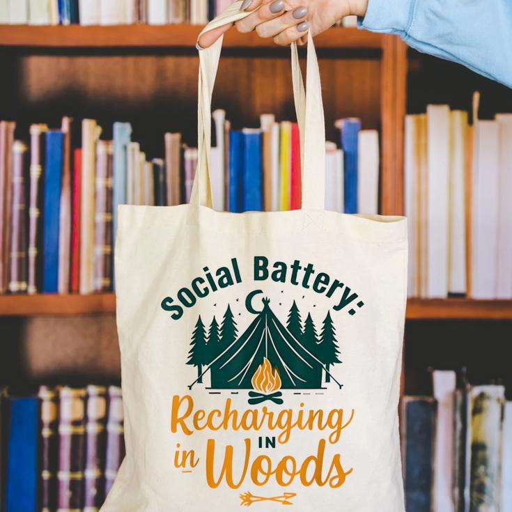 Introvert Camping Social Battery Recharging In The Woods Canvas Tote Bag Introvert Camping Social Battery Recharging In The Woods Canvas Tote Bag