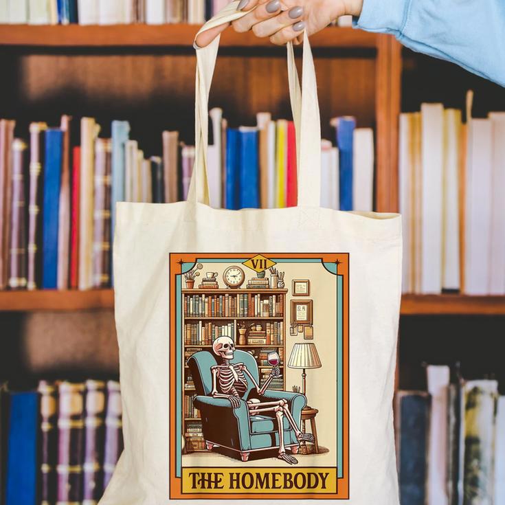 Introvert Homebody Awkward Skeleton The Homebody Tarot Card Canvas Tote Bag